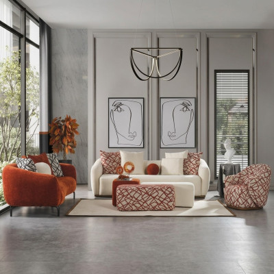 Komplette Couchgarnitur Sofagarnitur Sofa 431 Orange Stoff 4tlg Gruppe