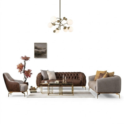 Sofagarnitur Komplette Couchgarnitur Sofa 431 Sitzer Stoff Braun 3tlg