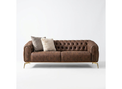 Chesterfield Viersitzer Sofa 4 Sitzer Sitz Polyester Braun Kunstleder