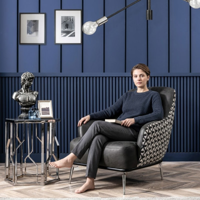 Sessel Ohrensessel Kunstleder Wohnzimmer Polyester Design Schwarz