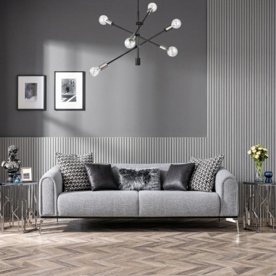 Dreisitzer Sofa 3 Sitzer Sofas Sitz Stoff Grau Wohnzimmer Modern Luxus