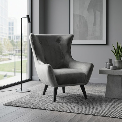 Sessel Ohrensessel Stoff Wohnzimmer Polyester Design Grau Modern Sitz