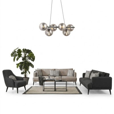 Komplette Couchgarnitur Sofagarnitur 431 Sitzer Grau Stoff Modern Set