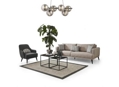 Sofagarnitur Sofa 3 Sitzer Sessel Stoff Beige Modern Polyester Set