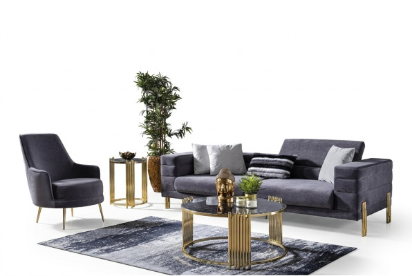 Luxus Sofagarnitur Sofa 3 Sitzer Sessel Stoff Modern Grau Modern Set