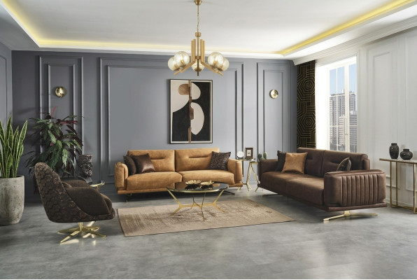 Sofagarnitur Komplette Sofa 431 Sitz Sessel Kunstleder Braun Set 3tlg