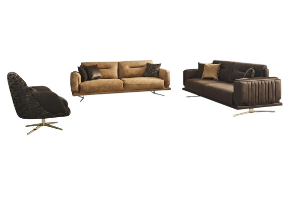 Sofagarnitur Komplette Sofa 431 Sitz Sessel Kunstleder Braun Set 3tlg