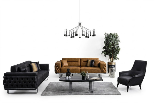 Chesterfield Sofagarnitur Sofa 431 Sitzer Kunstleder Sofas Schwarz