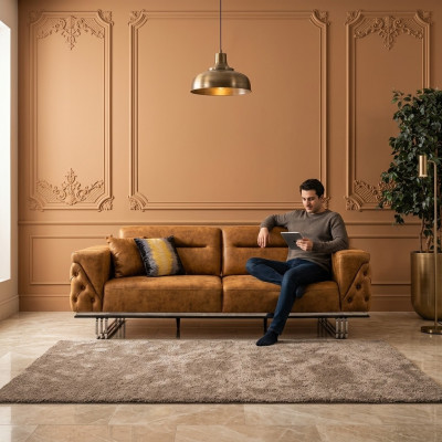 Viersitzer Sofa 4 Sitzer Sofas Kunstleder Braun Wohnzimmer Luxus