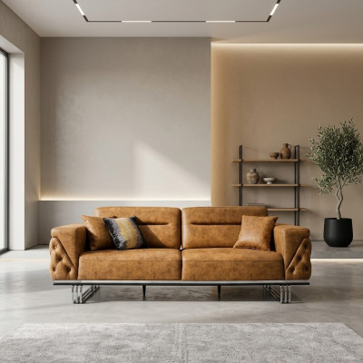 Viersitzer Sofa 4 Sitzer Sofas Kunstleder Braun Wohnzimmer Luxus