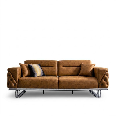 Viersitzer Sofa 4 Sitzer Sofas Kunstleder Braun Wohnzimmer Luxus