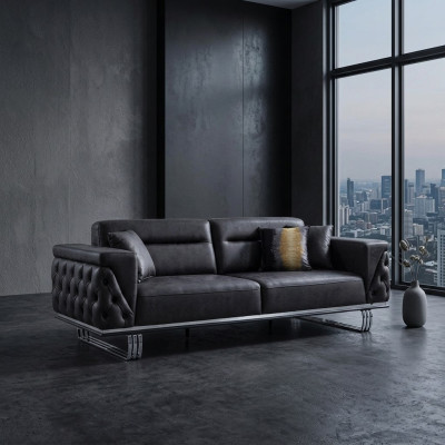 Dreisitzer Sofa 3 Sitzer Sofas Schwarz Kunstleder Wohnzimmer Luxus