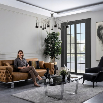 Sofagarnitur Komplette Sofa 31 Sitz Sessel Kunstleder Braun Set 2tlg