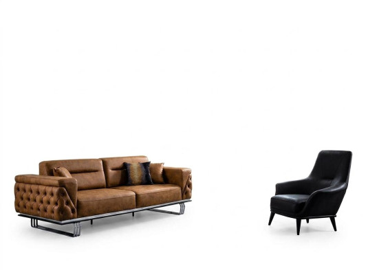 Sofagarnitur Komplette Sofa 31 Sitz Sessel Kunstleder Braun Set 2tlg