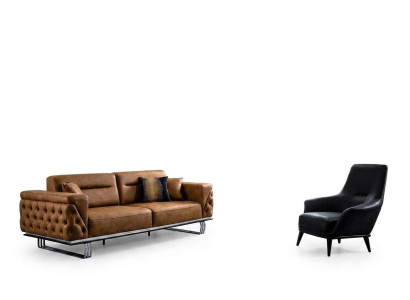 Sofagarnitur Komplette Sofa 31 Sitz Sessel Kunstleder Braun Set 2tlg