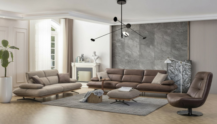Sofagarnitur Sofa 4+3+1 Sitzer Sessel Luxus Kunstleder Braun Gruppe