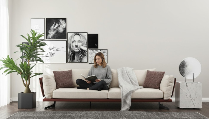 Viersitzer Sofa 4 Sitzer Stoff Beige Modern Design Wohnzimmer Luxus