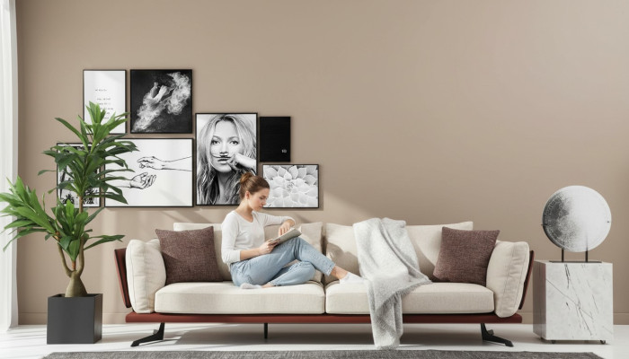 Zweisitzer Sofa 2 Sitzer Stoff Beige Modern Design Wohnzimmer Luxus