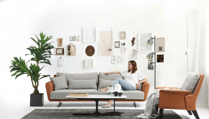 Sofagarnitur 31 Sitzer Wohnzimmer Sofa Orange Stoff Sessel Dreisitzer
