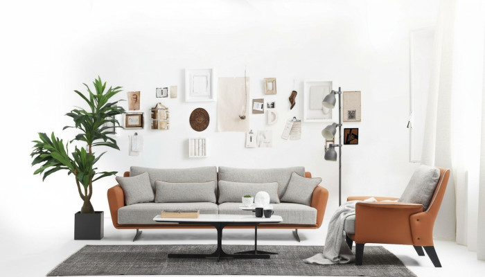 Sofagarnitur 31 Sitzer Wohnzimmer Sofa Orange Stoff Sessel Dreisitzer