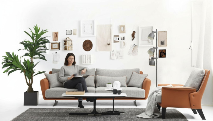 Sofagarnitur 21 Sitzer Wohnzimmer Sofa Orange Stoff Sessel Zweisitzer