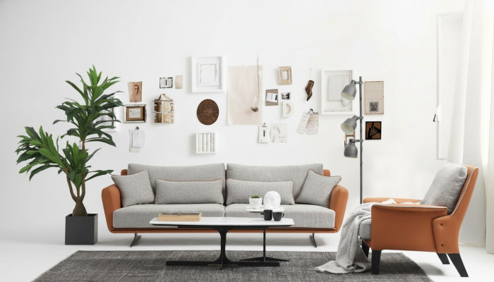 Sofagarnitur 21 Sitzer Wohnzimmer Sofa Orange Stoff Sessel Zweisitzer