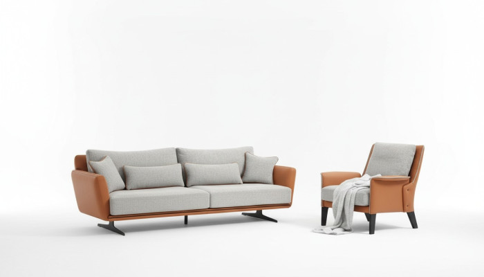 Sofagarnitur 21 Sitzer Wohnzimmer Sofa Orange Stoff Sessel Zweisitzer