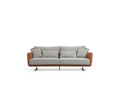 Zweisitzer Sofa 2 Sitzer Stoff Orange Modern Design Wohnzimmer Grau