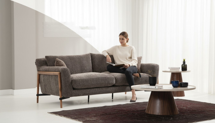 Zweisitzer Sofa 2 Sitzer Stoff Sofas Modern Design Wohnzimmer Grau