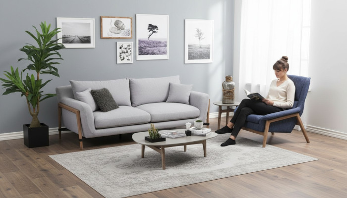 Sofagarnitur 4 Sitzer Sessel Viersitzer Stoff Sofas Modern Design Grau 