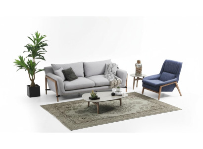 Sofagarnitur 4 Sitzer Sessel Viersitzer Stoff Sofas Modern Design Grau 
