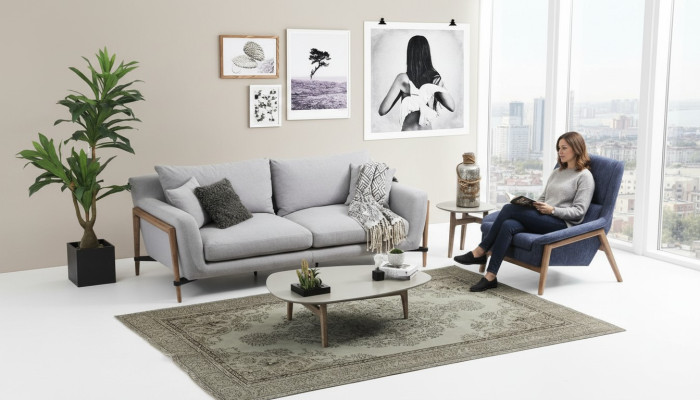 Sofagarnitur 2 Sitzer Sessel Zweisitzer Stoff Sofas Modern Design Grau