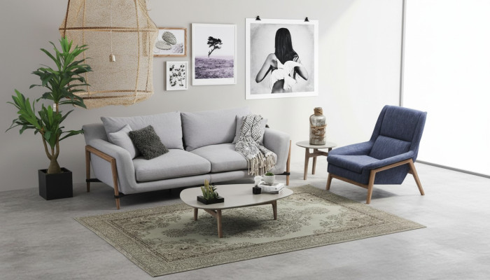 Sofagarnitur 2 Sitzer Sessel Zweisitzer Stoff Sofas Modern Design Grau