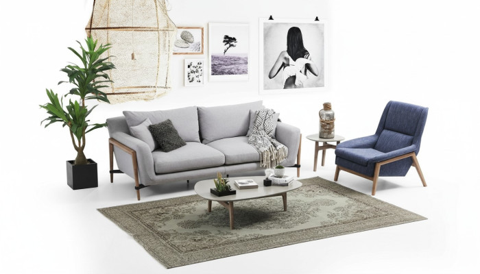Sofagarnitur 2 Sitzer Sessel Zweisitzer Stoff Sofas Modern Design Grau