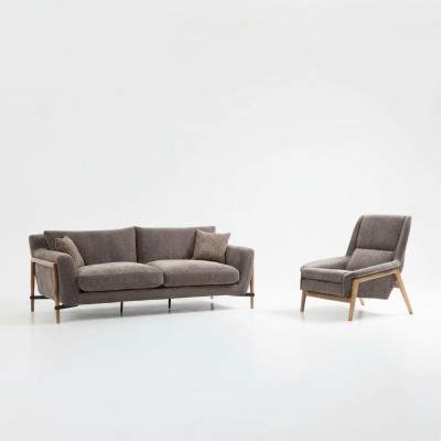 Sofas Sofagarnitur 4 Sitzer Sessel Viersitzer Stoff Wohnzimmer Grau 