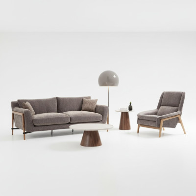 Sofas Sofagarnitur 3 Sitzer Sessel Dreisitzer Stoff Wohnzimmer Grau