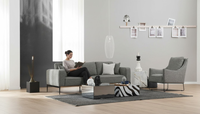 Sofagarnitur 2 Sitzer Sessel Zweisitzer Stoff Sofas Modern Design Grau