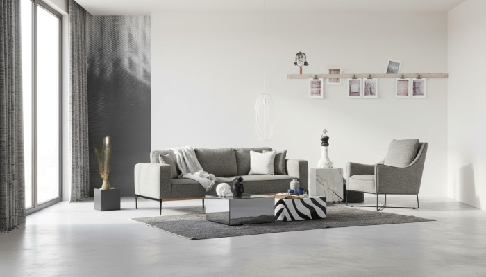 Sofagarnitur 2 Sitzer Sessel Zweisitzer Stoff Sofas Modern Design Grau