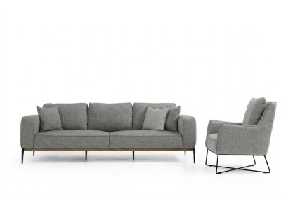 Sofagarnitur 2 Sitzer Sessel Zweisitzer Stoff Sofas Modern Design Grau