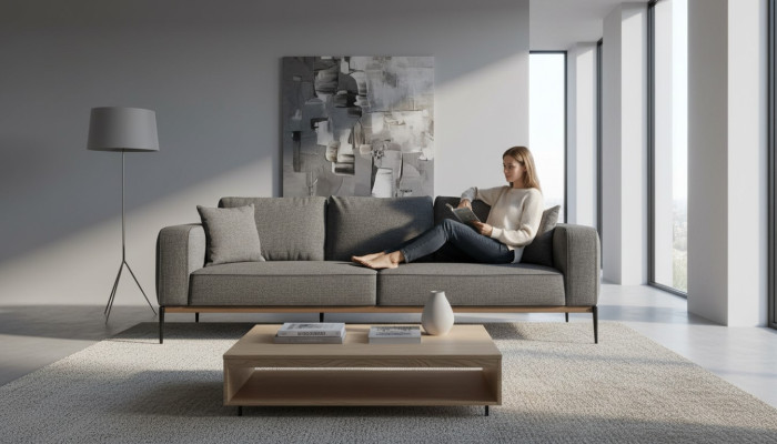 Zweisitzer Sofa 2 Sitzer Stoff Sofas Modern Design Wohnzimmer Grau