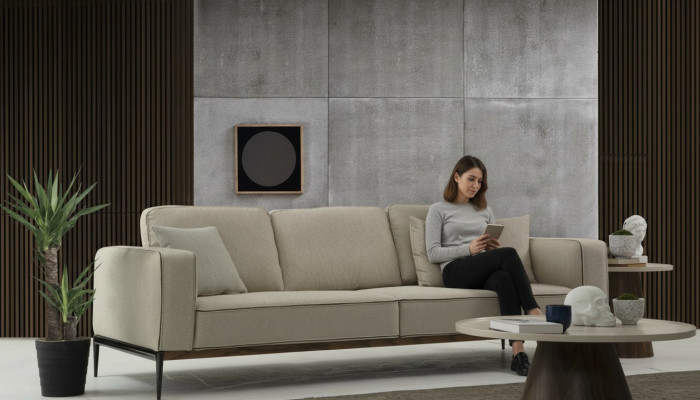 Sofa Viersitzer 4 Sitzer Stoff Sofas Modern Design Wohnzimmer Beige