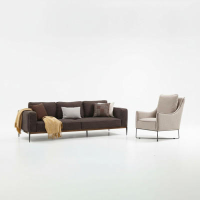 Sofagarnitur 2 Sitzer Sessel Zweisitzer Grau Stoff Sofas Modern Design