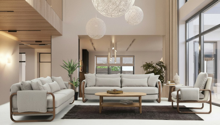 Sofagarnitur 331 Sitzer Sessel Dreisitzer Modern Stoff Grau Set Design