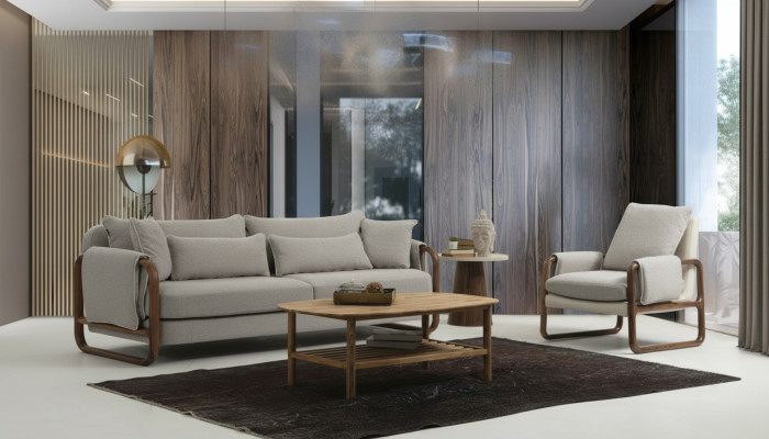 Sofagarnitur 21 Sitzer Sessel Zweisitzer Modern Stoff Grau Set Design