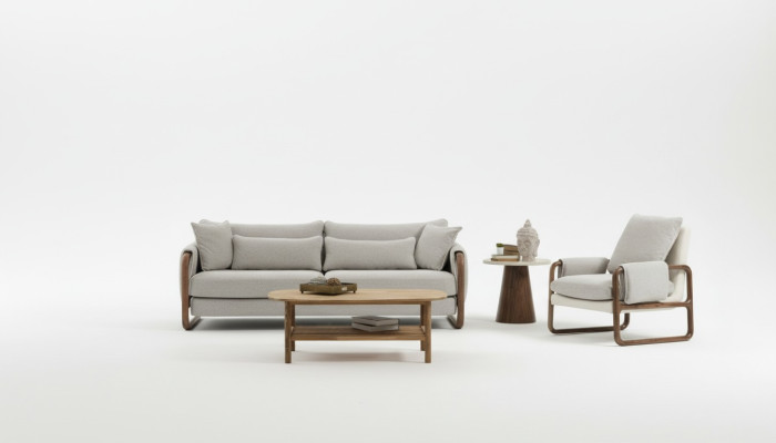 Sofagarnitur 21 Sitzer Sessel Zweisitzer Modern Stoff Grau Set Design