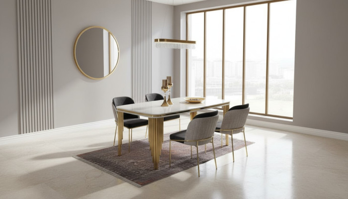 Moderne Esszimmermöbel Luxus Essecke Esstisch Essgruppe Stühle Weiß 5tlg