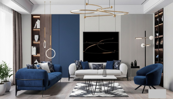 Moderne Couchgarnitur Luxus Sofas Dreisitzer Sessel Blau Polstermöbel 3tlg