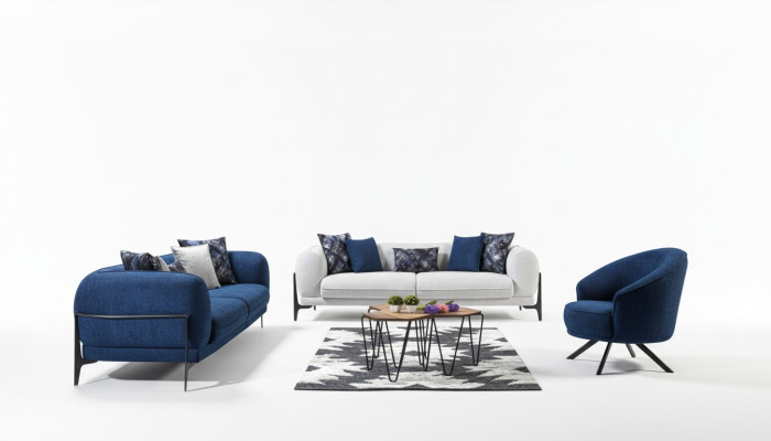 Moderne Couchgarnitur Luxus Sofas Dreisitzer Sessel Blau Polstermöbel 3tlg