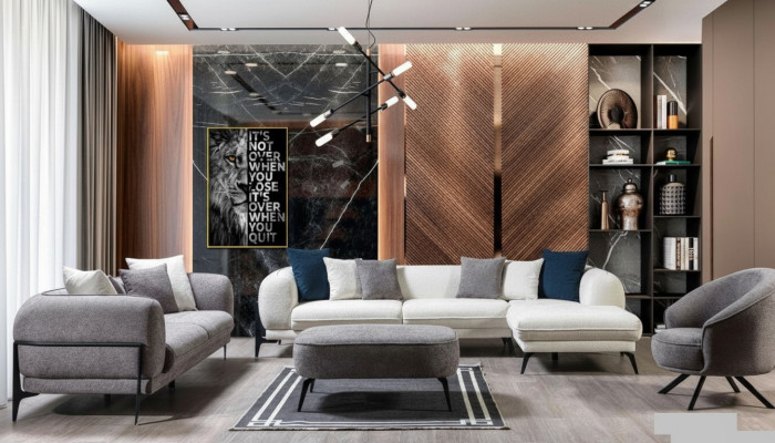Moderne Couchgarnitur Ecksofa L-Form Sofas Dreisitzer Sessel Stoffmöbel