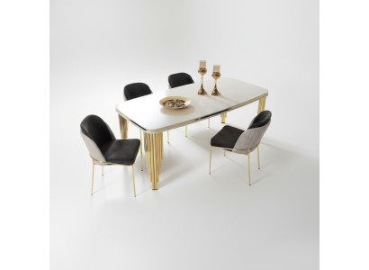 Esstisch Esszimmertisch Essecke Esszimmermöbel Tisch Holz Gold Weiß